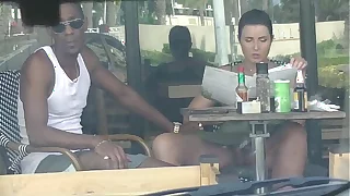 Cheating Wife #4 Part 3 - Hubby films me outside a cafe Upskirt Flashing and having an Interracial affair with a Ebon Man!!!